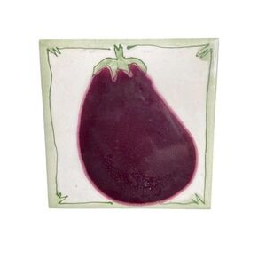 Vintage JCPenney Ceramic Wall Tile Art Eggplant Vegetable 6x6‎ Kitchen Decor